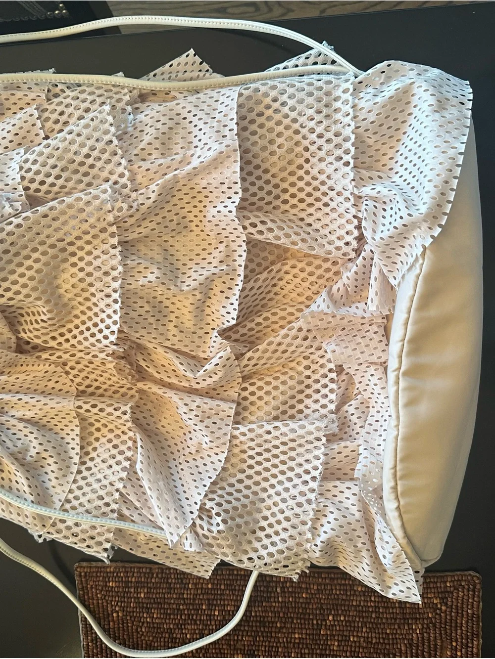 Puma X Fenty Layered Mesh Drawstring Backpack in Cream